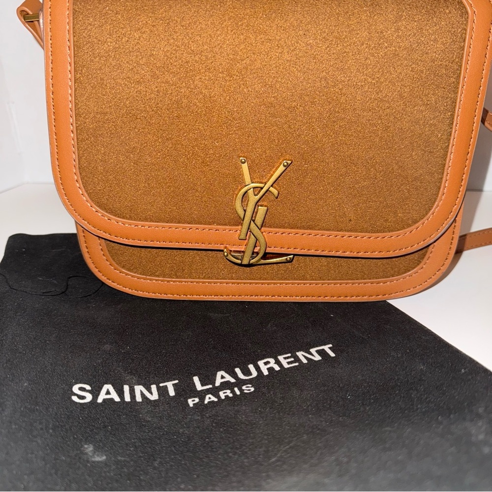 YSL tan leather designer luxury crossbody bag with golf hardware & letter lock - Picture 9 of 9